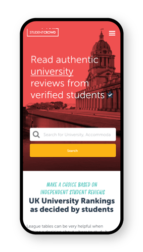 StudentCrowd homepage on mobile StudentCrowd homepage on mobile