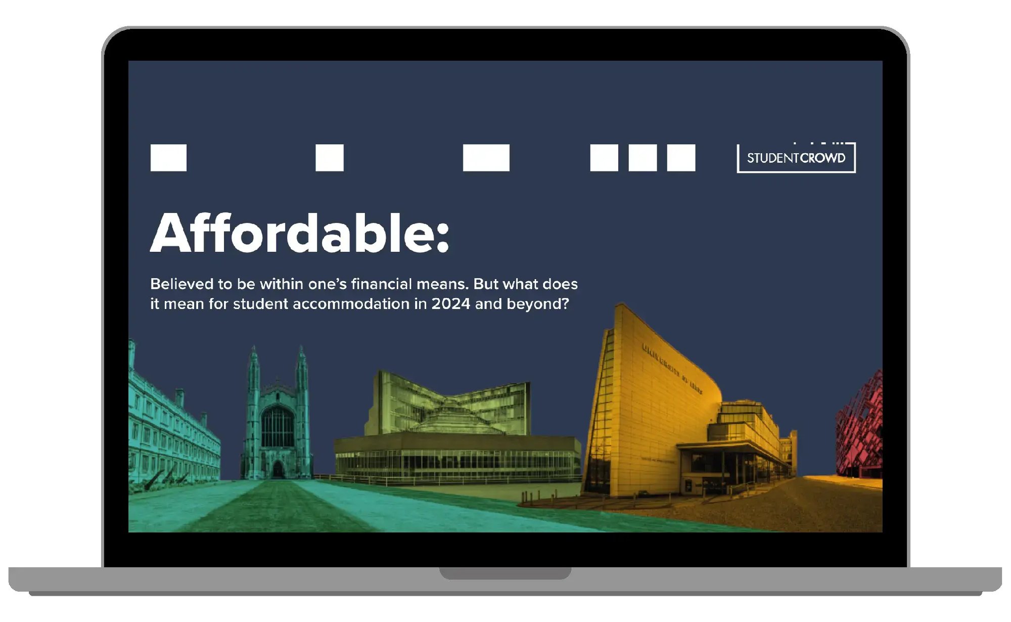 StudentCrowd Affordability Report displayed on a laptop screen