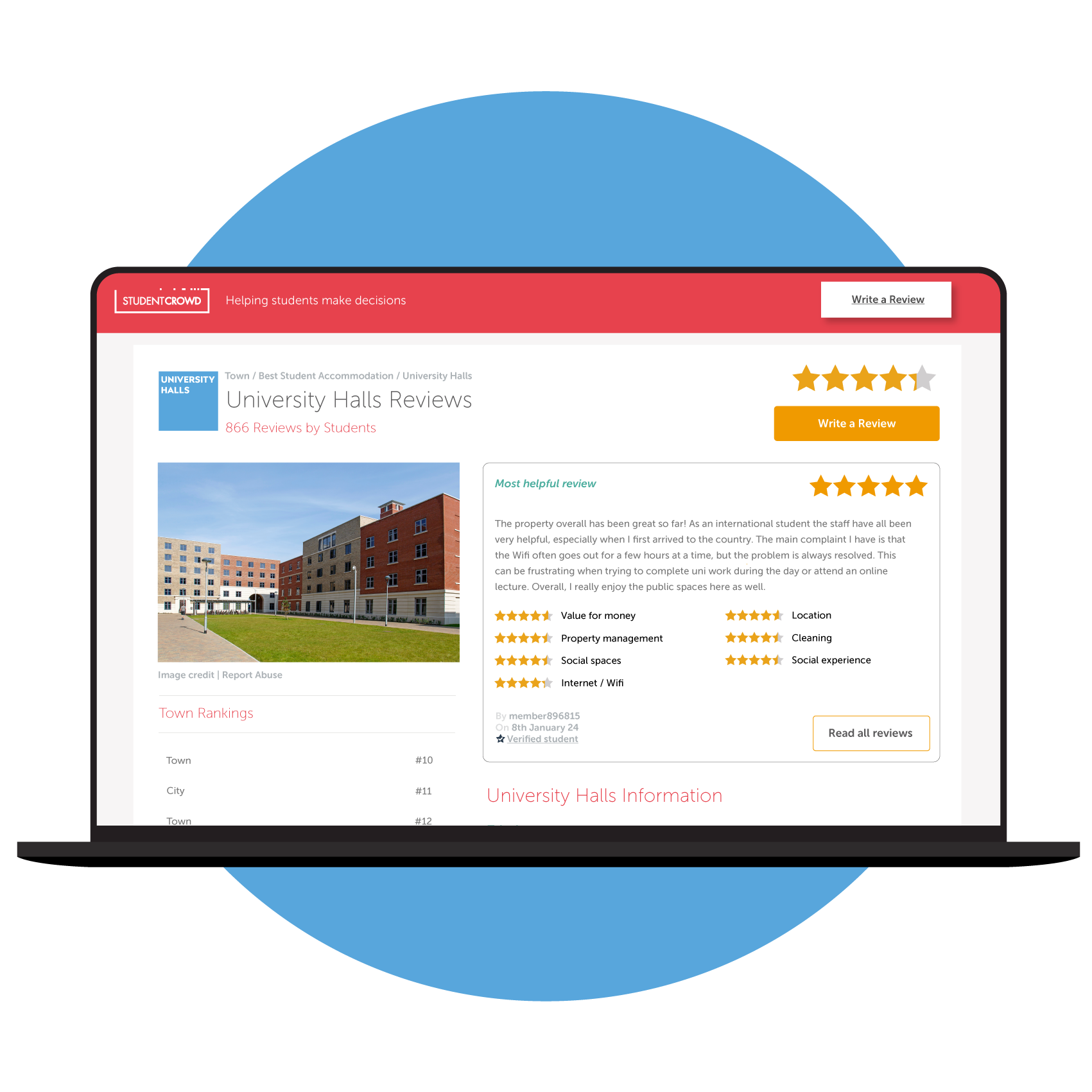 University Accommodation StudentCrowd profile shown on a laptop