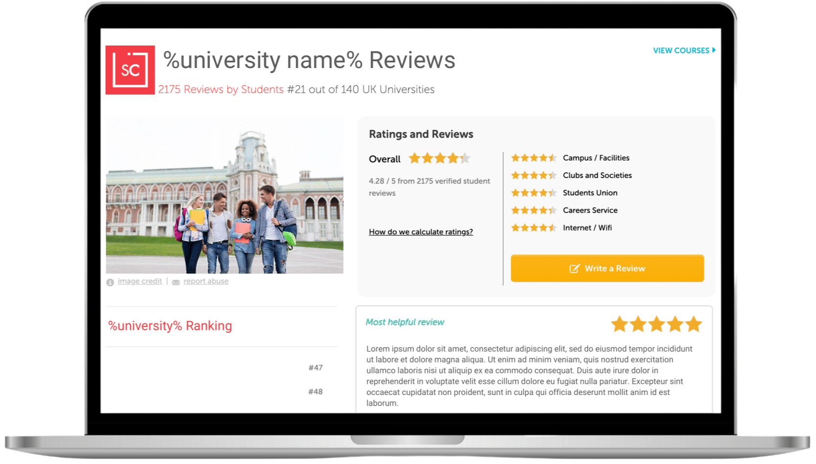 University reviews on StudentCrowd displayed on Laptop University reviews on StudentCrowd displayed on Laptop